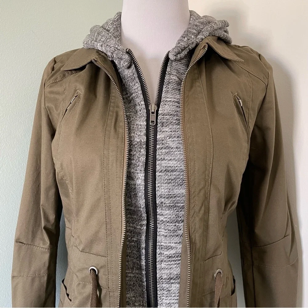 Love Tree Women’s Hooded Double Zip Army Green Utility Jacket Size Small - Picture 4 of 13